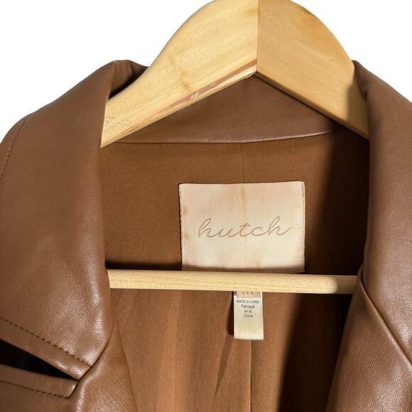 Hutch Anthropologie Brown Vegan Faux Leather Peak Lapel Blazer Jacket Size M - Picture 2 of 10